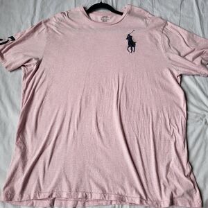 Polo Ralph Lauren Petal Pink T Shirt  Large Polo Logo #3Sleeve Size 2LT Preppy